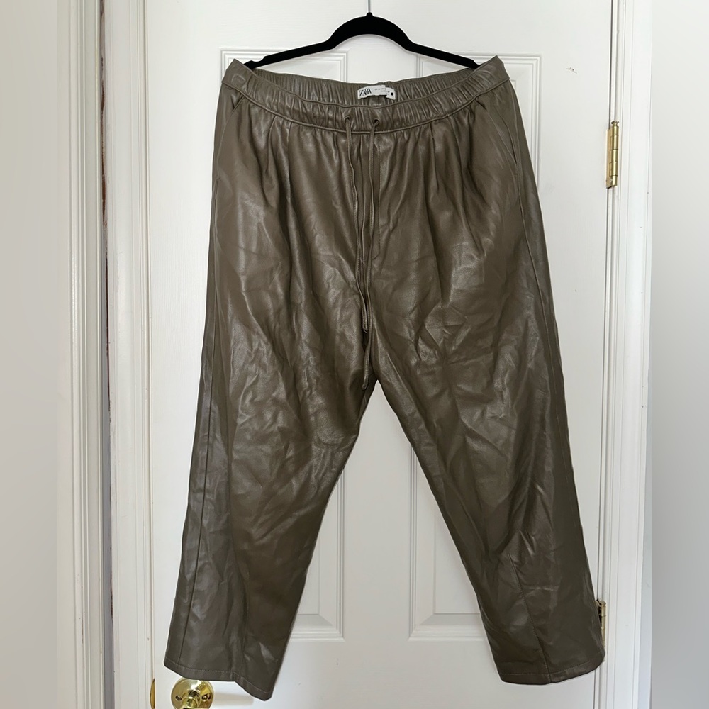 Pleather olive colored capris from Zara